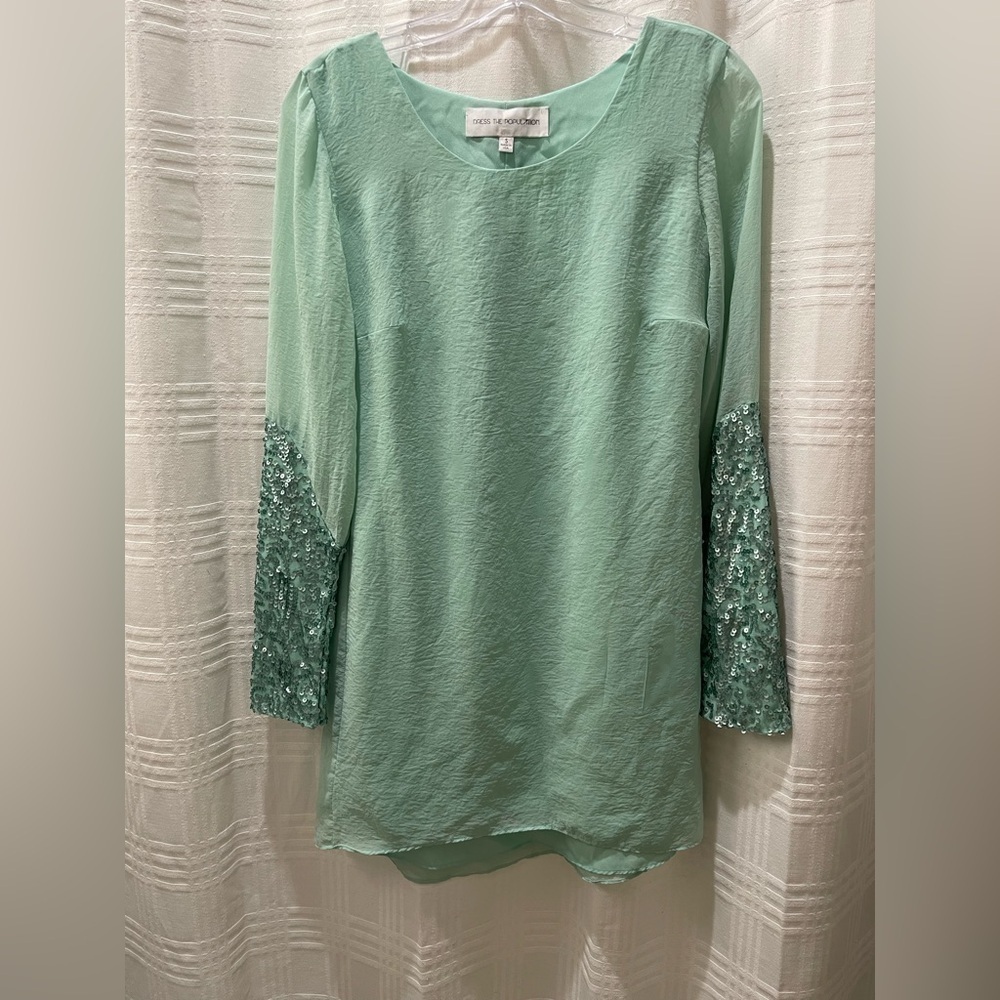 Dress the population mint sequin long sleeve dress